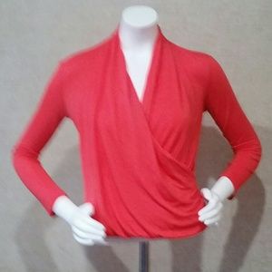 Coral Wrap Around Long Sleeve Top by Timing Size M